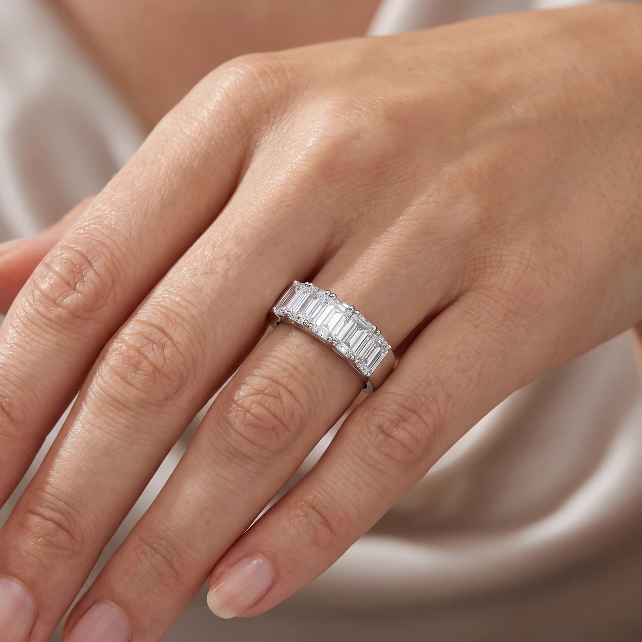 2 1/4Ct Tetrad Diamond Ring Emerald Cut Anniversary Band 14k Gold/Pt Lab Grown (E-F, VS)