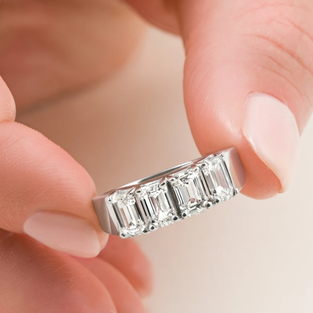 2 1/4Ct Tetrad Diamond Ring Emerald Cut Anniversary Band 14k Gold/Pt Lab Grown (E-F, VS)