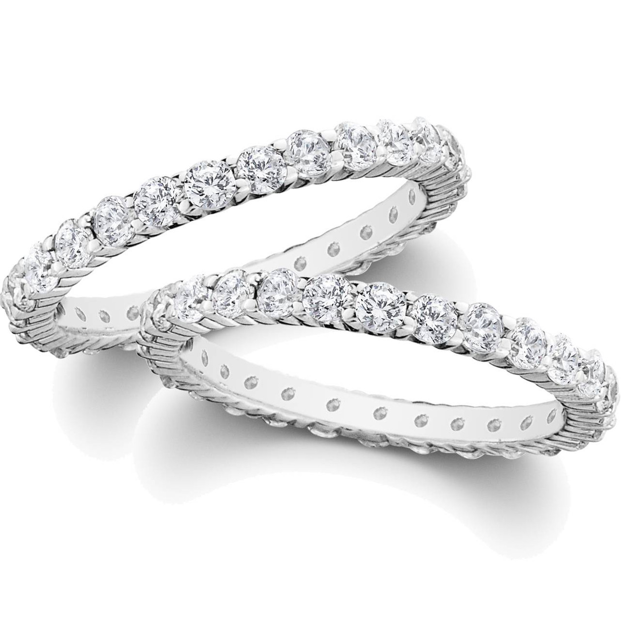 2ct Matching Diamond Eternity Wedding 14K Ring Set (G-H, I2-I3)