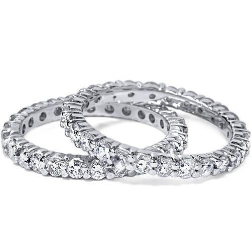 2ct Matching Diamond Eternity Wedding 14K Ring Set (G-H, I2-I3)