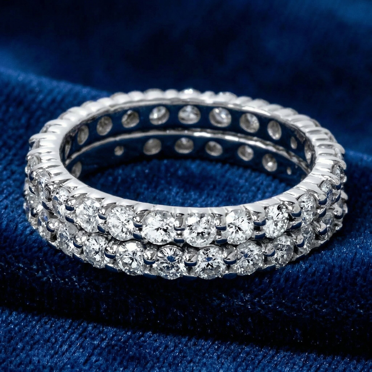 2ct Matching Diamond Eternity Wedding 14K Ring Set (G-H, I2-I3)