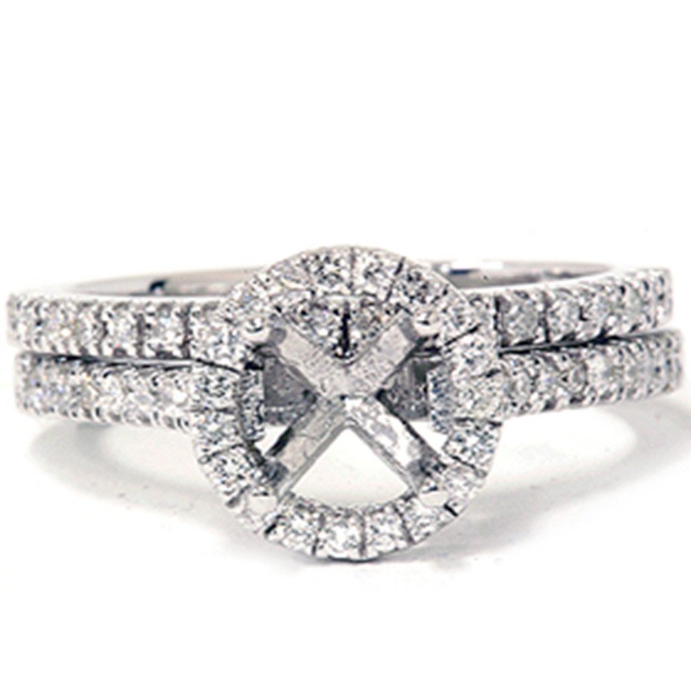 1/2ct Halo Diamond Engagement Wedding Ring Set 14K White Gold (G-H, I1)