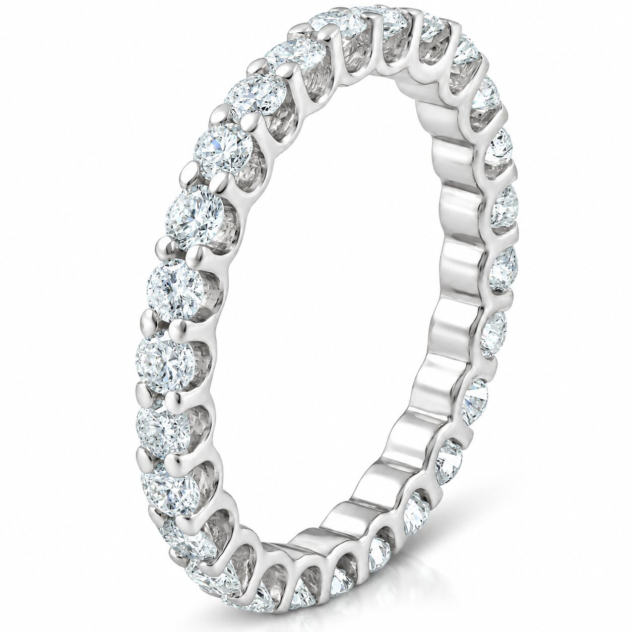 1 1/2Ct Natural Diamond Certified Eternity Ring Wedding 14k White Gold Size 4 (K-L, I2-I3)