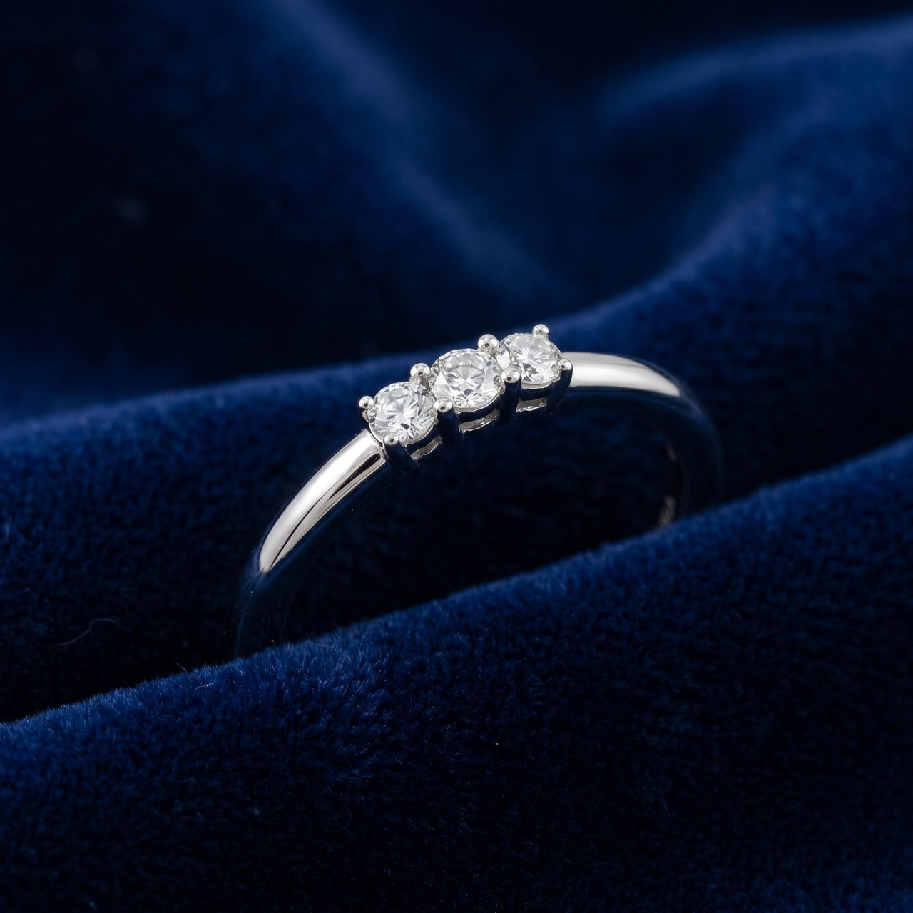 Delicate Diamond 3-Stone Minimalist Anniversary Wedding Ring 14k Gold Lab Grown (E-F, VS)