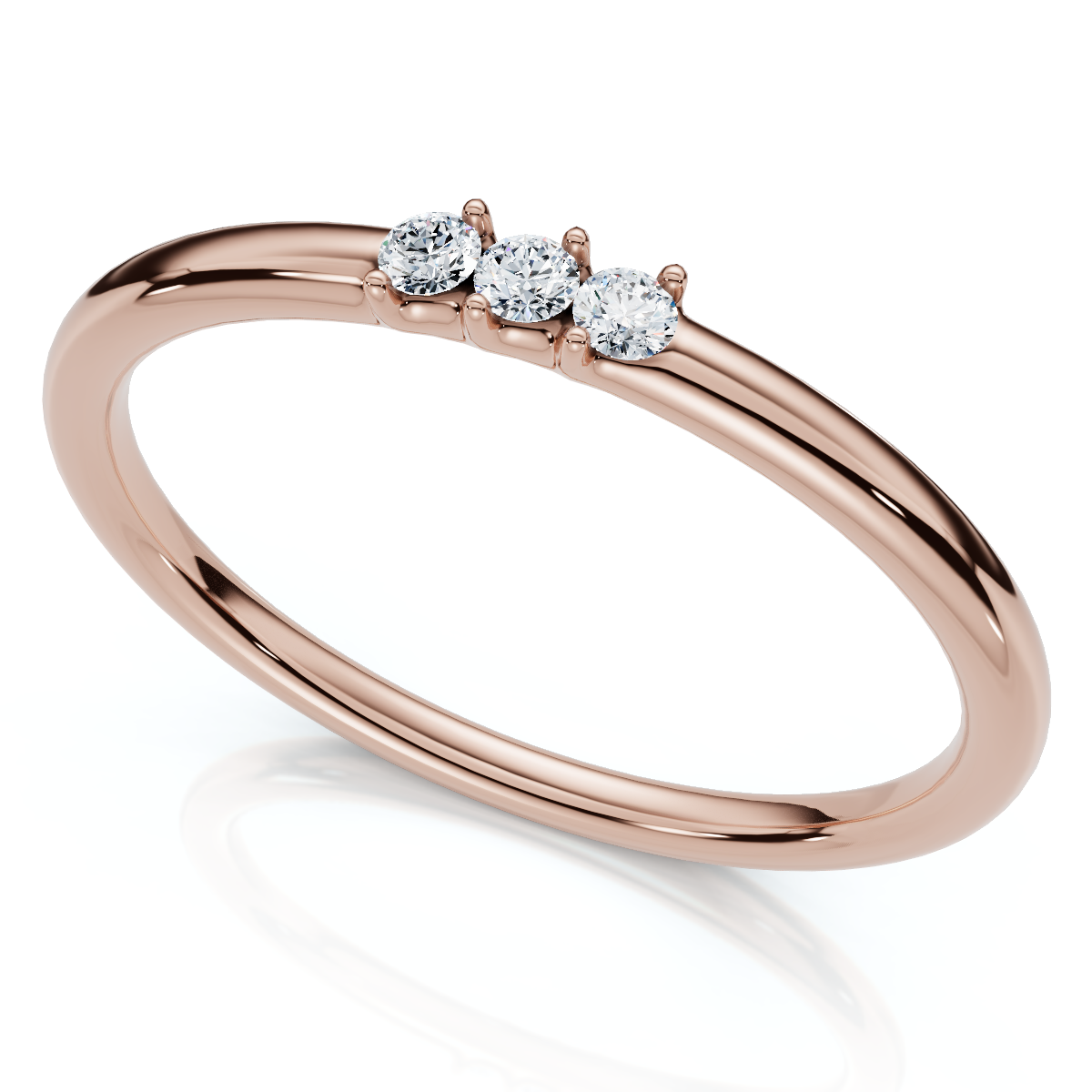 Delicate Diamond 3-Stone Minimalist Anniversary Wedding Ring 14k Gold Lab Grown (E-F, VS)