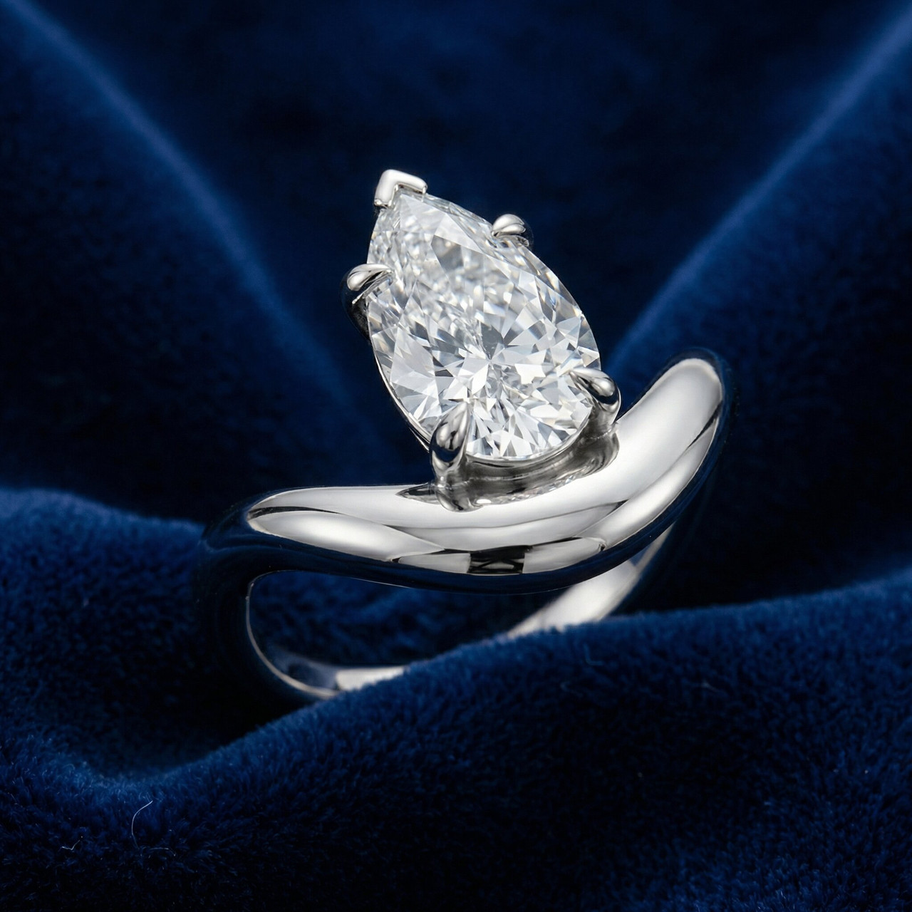 Certified 2Ct Minali Curved Pear Diamond Engagement Ring 14k Gold/Pt Lab Grown (E-F, VS)