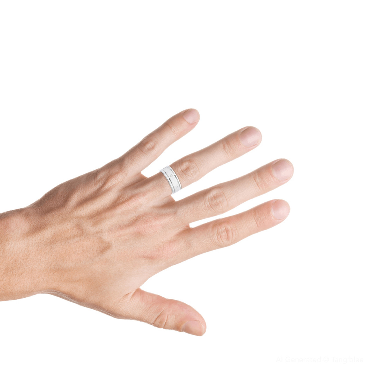 Mens 8mm 14K White Gold Comfort Wedding Diamond Band (G-H, SI)