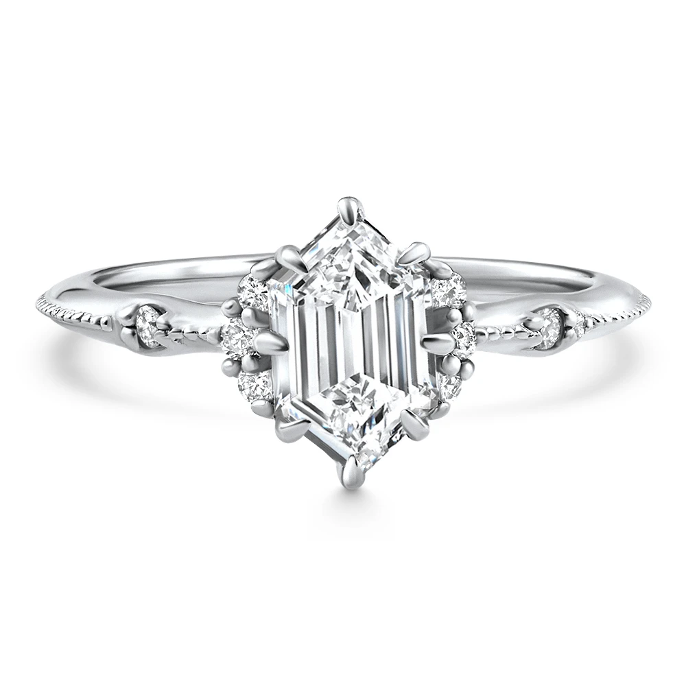 Certified 1 1/3Ct Elongated Hexagon Diamond Engagement Ring 14k Gold Lab Grown (D-E, VS)