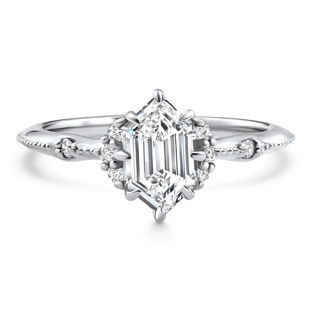 Certified 1 1/3Ct Elongated Hexagon Diamond Engagement Ring 14k Gold Lab Grown (D-E, VS)