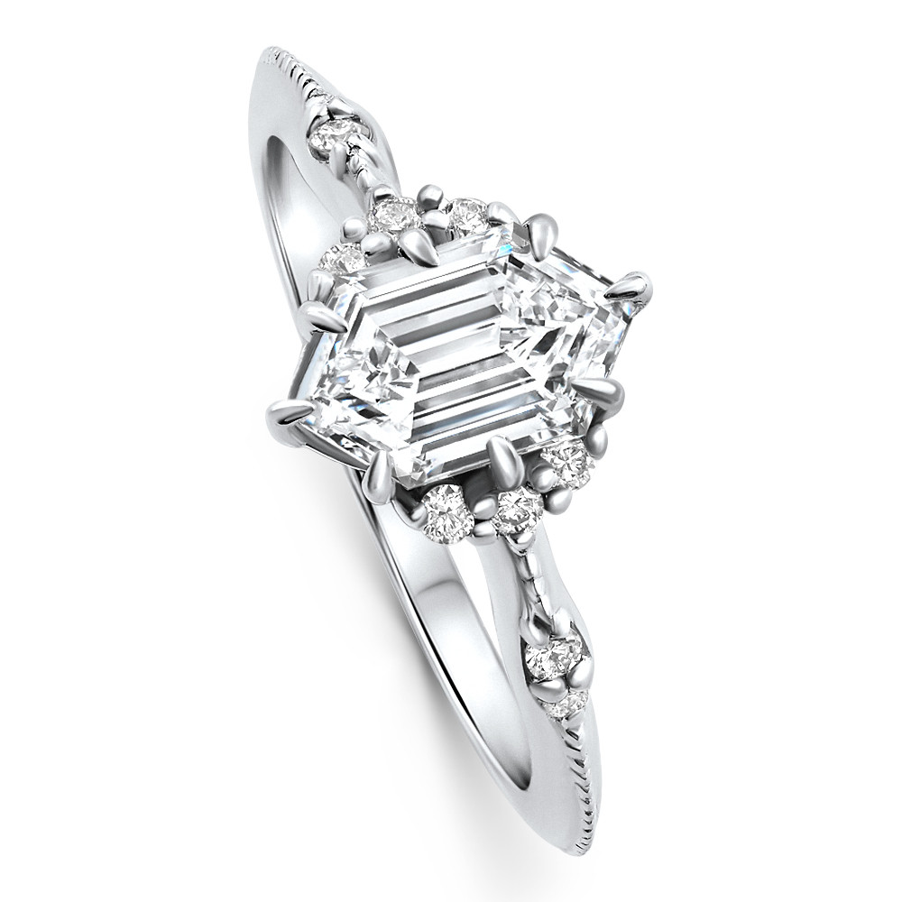 Certified 1 1/3Ct Elongated Hexagon Diamond Engagement Ring 14k Gold Lab Grown (D-E, VS)