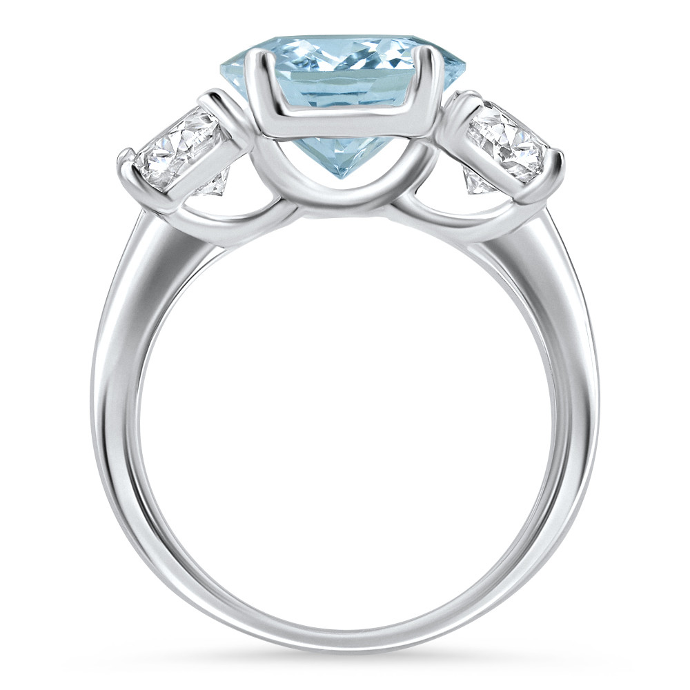 5.80Ct TW Aquamarine & Oval Diamond Ring 14k White Gold Lab Grown (E-F, VS)
