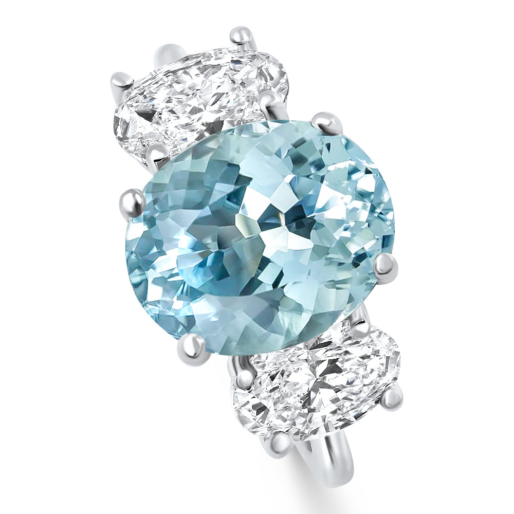 5.80Ct TW Aquamarine & Oval Diamond Ring 14k White Gold Lab Grown (E-F, VS)