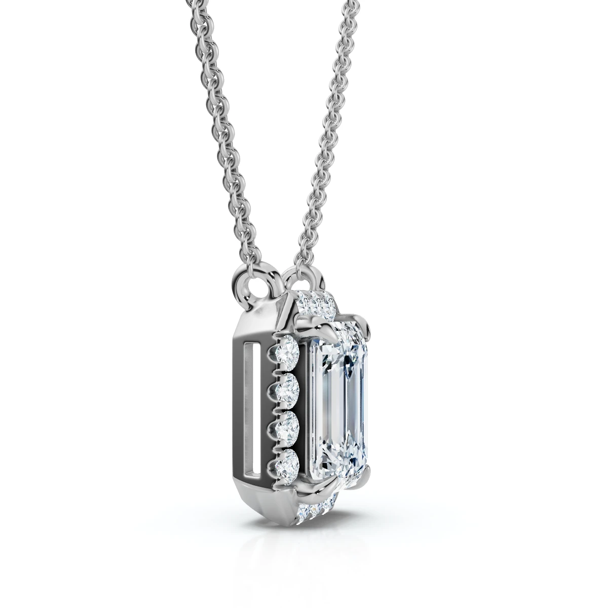 3/4Ct Emerald Cut Diamond Halo Pendant 14k Gold 18" Necklace Lab Grown EF/VS (E-F, VS)