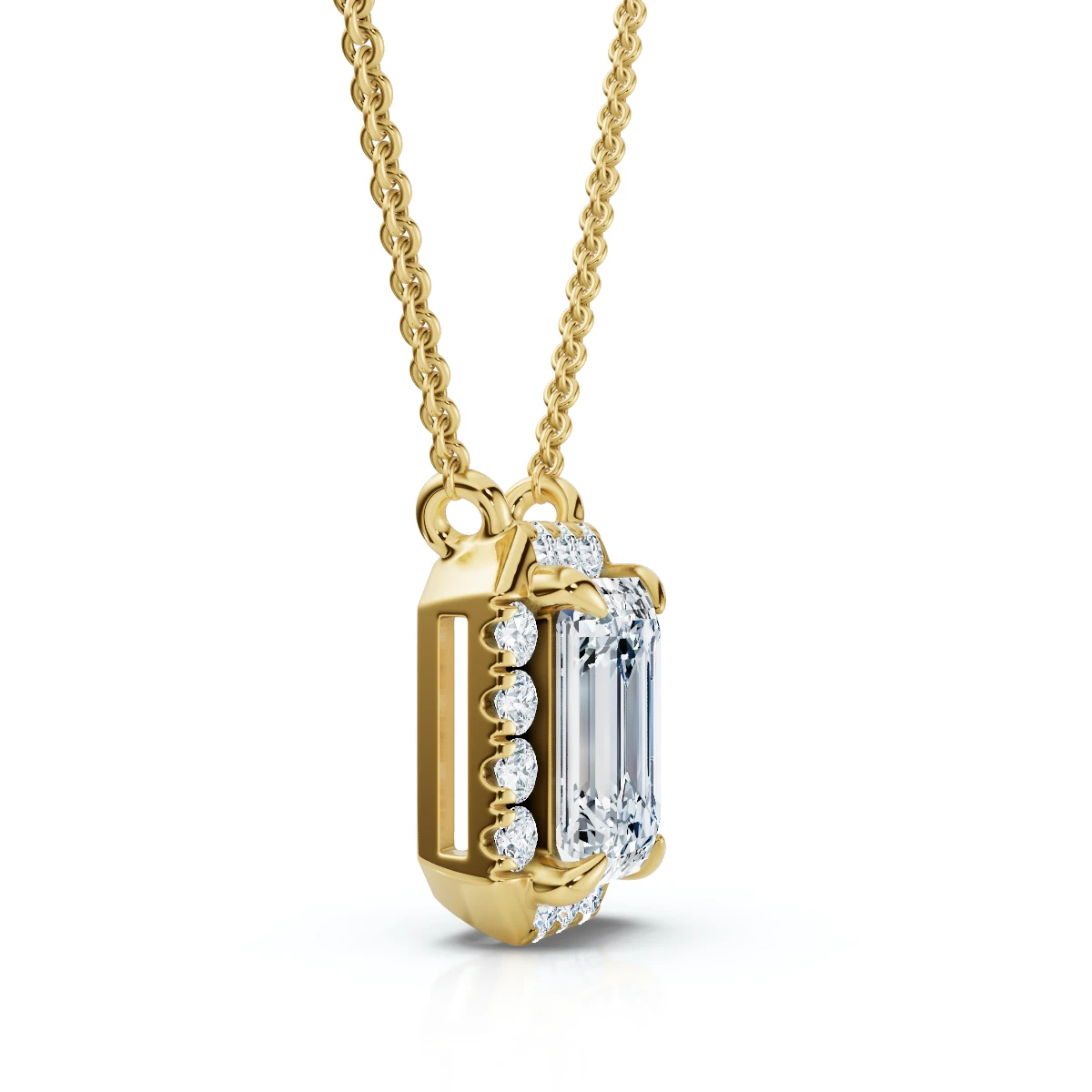 3/4Ct Emerald Cut Diamond Halo Pendant 14k Gold 18" Necklace Lab Grown EF/VS (E-F, VS)