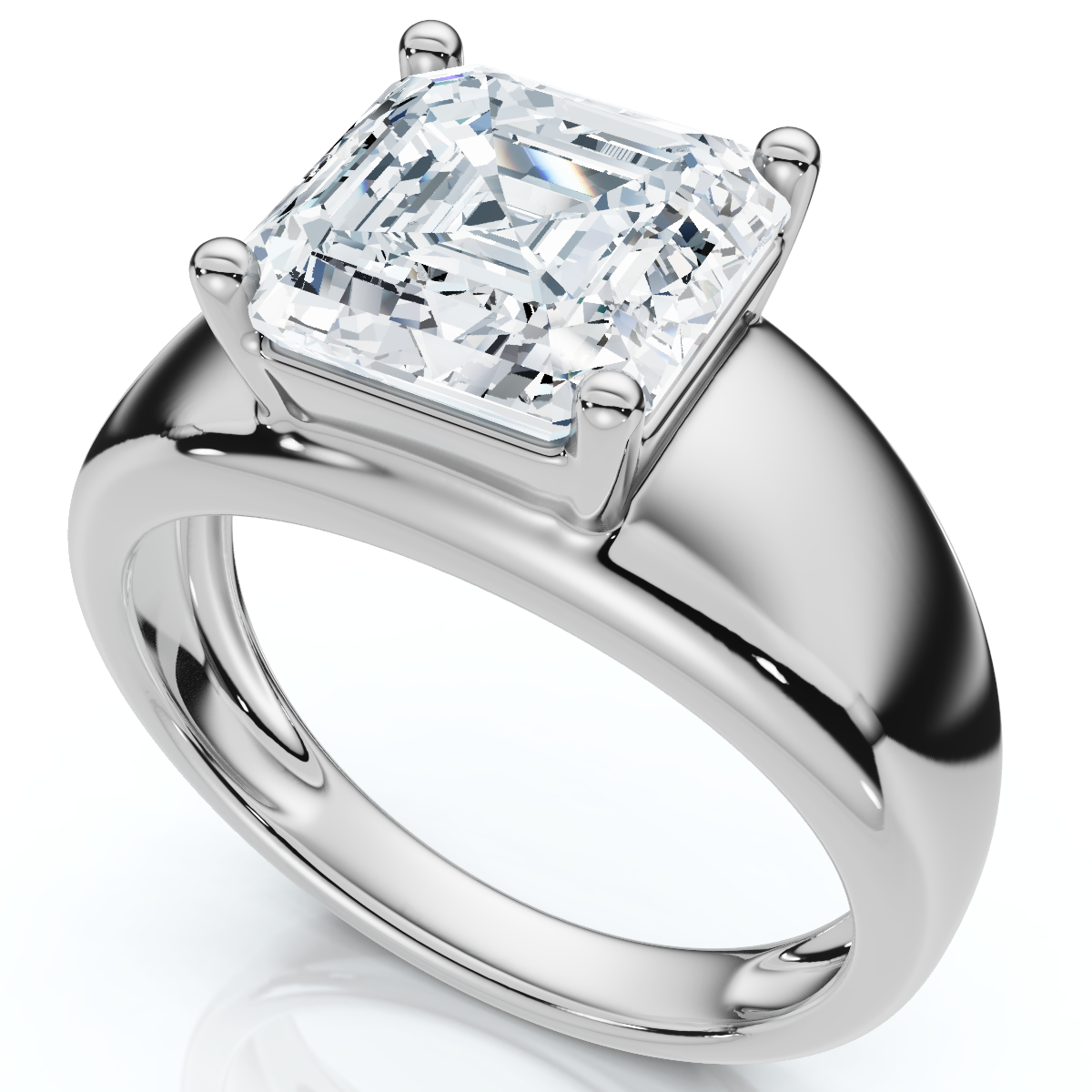 Certified 3Ct Asscher Cut Solitaire Cigar Band 14k Gold or Platinum Lab Grown (E-F, VS)