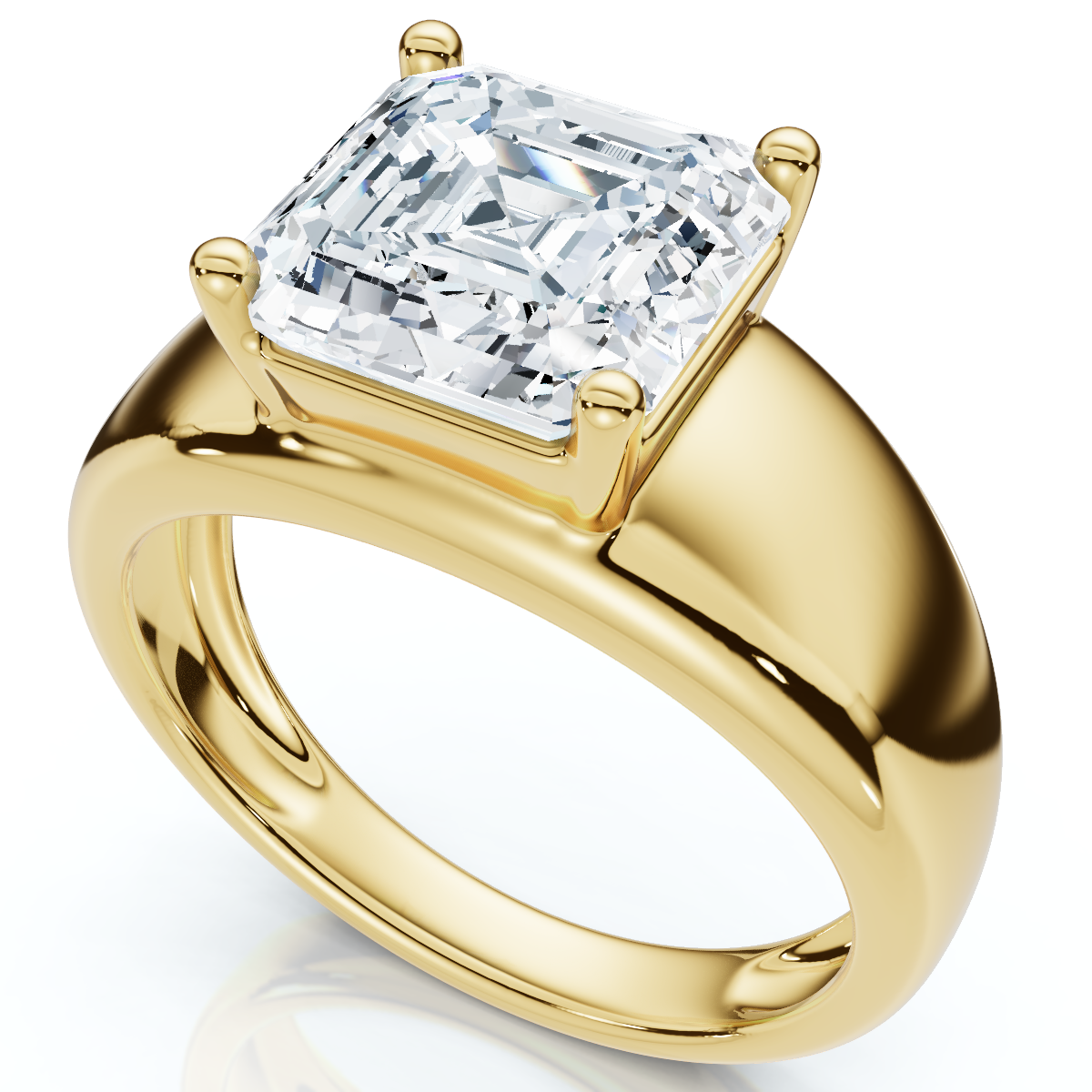 Certified 3Ct Asscher Cut Solitaire Cigar Band 14k Gold or Platinum Lab Grown (E-F, VS)