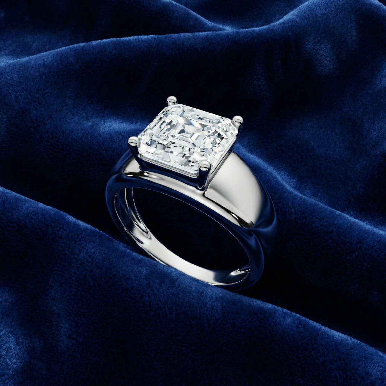 Certified 3Ct Asscher Cut Solitaire Cigar Band 14k Gold or Platinum Lab Grown (E-F, VS)