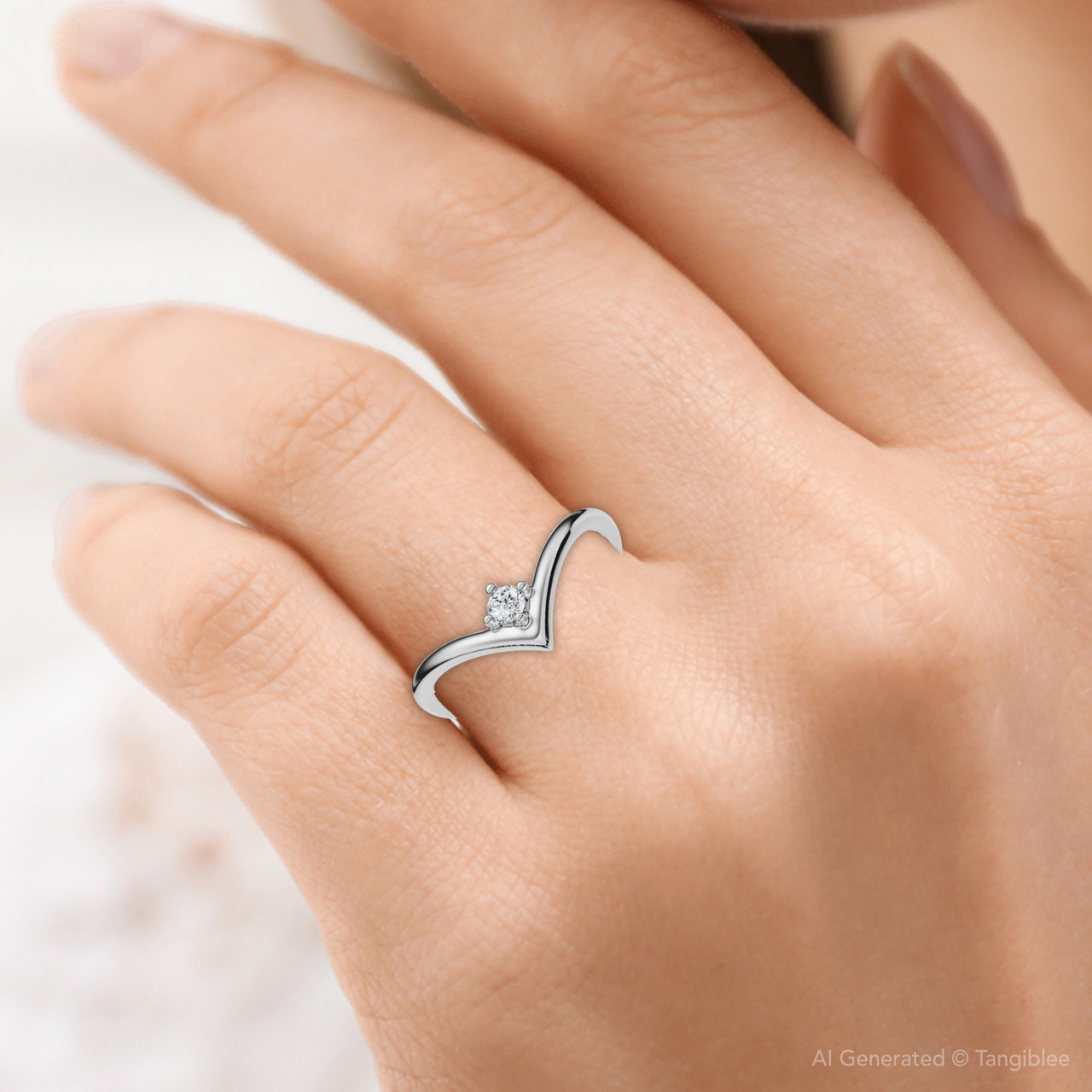 Diamond Stackable Chevron Wedding Ring 14k Gold Lab Grown (E-F, VS)