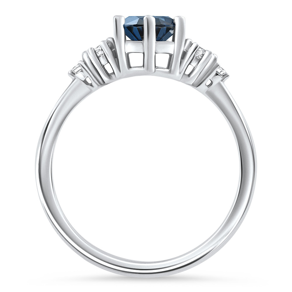 1Ct TW Blue Sapphire & Diamond Ring 14k White Gold Lab Grown (E-F, VS)