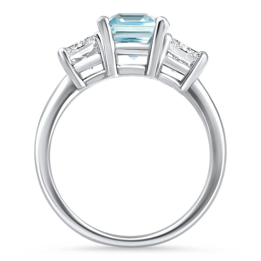 4.19Ct Aquamarine & Radiant Cut Diamond Ring 14k White Gold Lab Grown (E-F, VS)