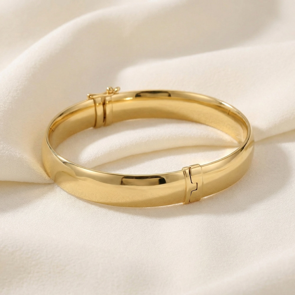 8mm Polished Bangle Bracelet 18k Yellow Gold Over Silver
