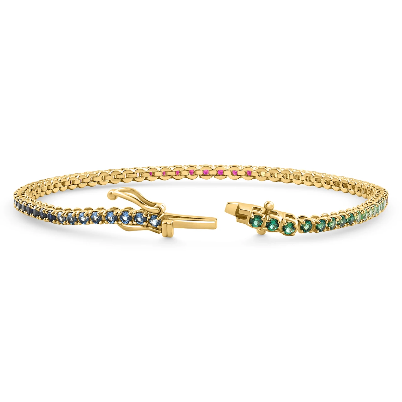 14k Yellow Gold Ombre Round Cut Rainbow Women's Tennis Bracelet 7"