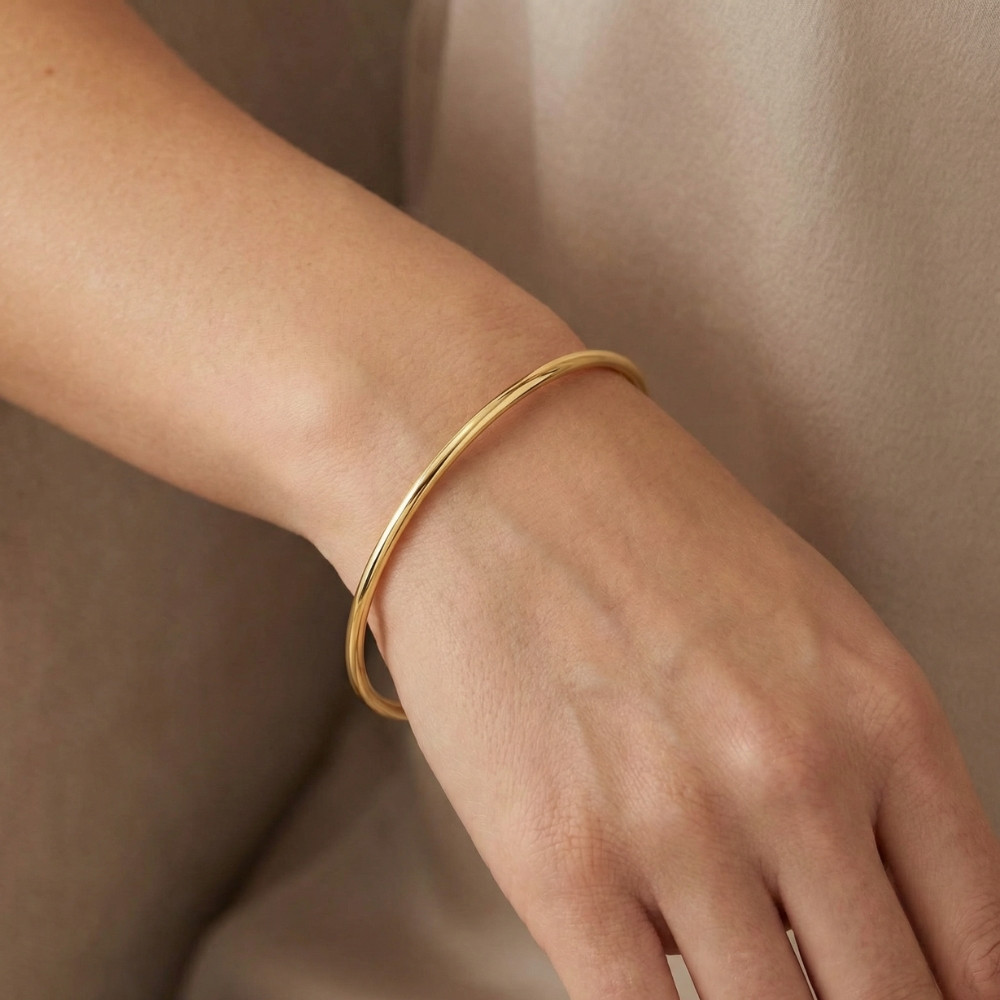 18K Gold Plated Silver Polished 3mm Slip-On Bangle Bracelet Lightweight