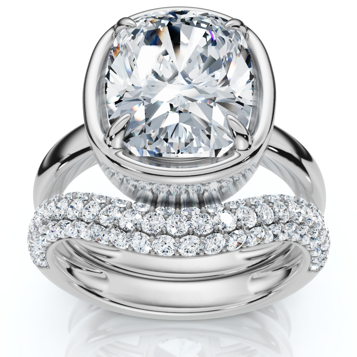 Certified 4 1/2Ct Cushion Pave Andrea Engagement Wedding Ring Set Gold Lab Grown (E-F, VS)