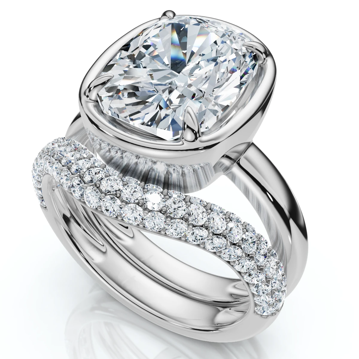 Certified 4 1/2Ct Cushion Pave Andrea Engagement Wedding Ring Set Gold Lab Grown (E-F, VS)