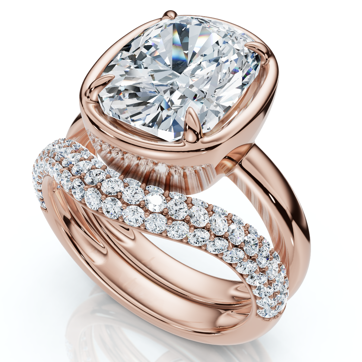 Certified 4 1/2Ct Cushion Pave Andrea Engagement Wedding Ring Set Gold Lab Grown (E-F, VS)