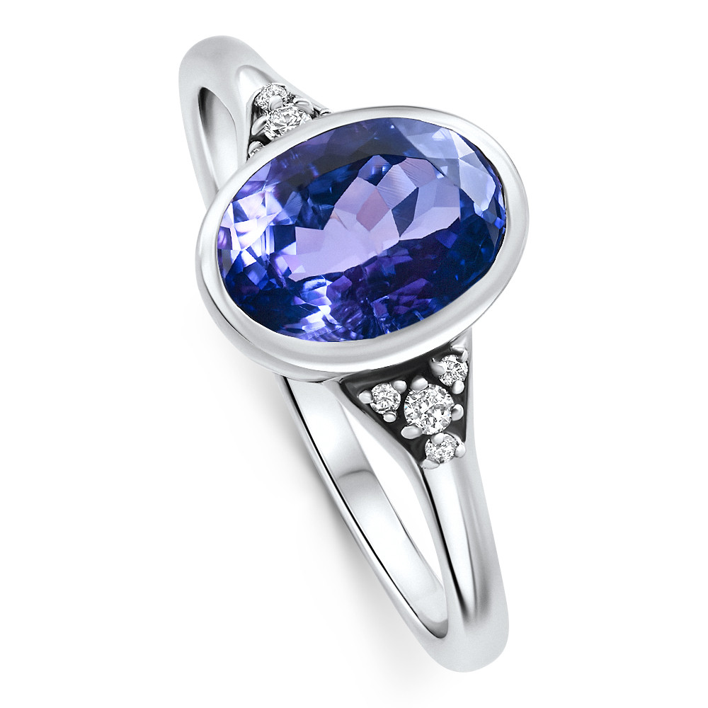 1.64Ct Oval Tanzanite Diamond Ring 14k White Gold Lab Grown (E-F, VS)