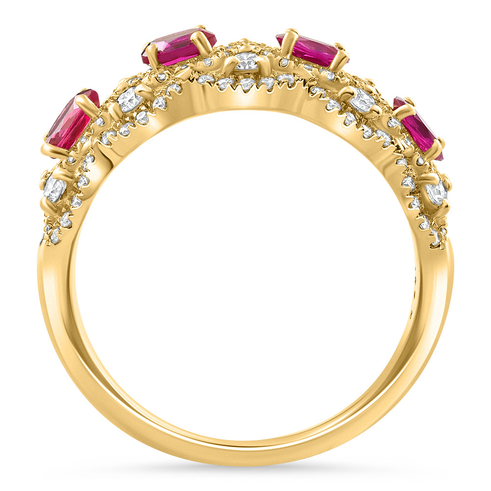 1.43Ct Ruby & Diamond Ring 10k Yellow Gold Lab Grown (E-F, VS)