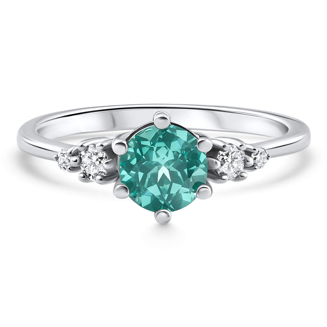 1Ct TW Paraiba & Diamond Ring 14k White Gold Lab Grown (E-F, VS) 1Ct TW Paraiba & Diamond Ring 14k White Gold Lab Grown (E-F, VS)