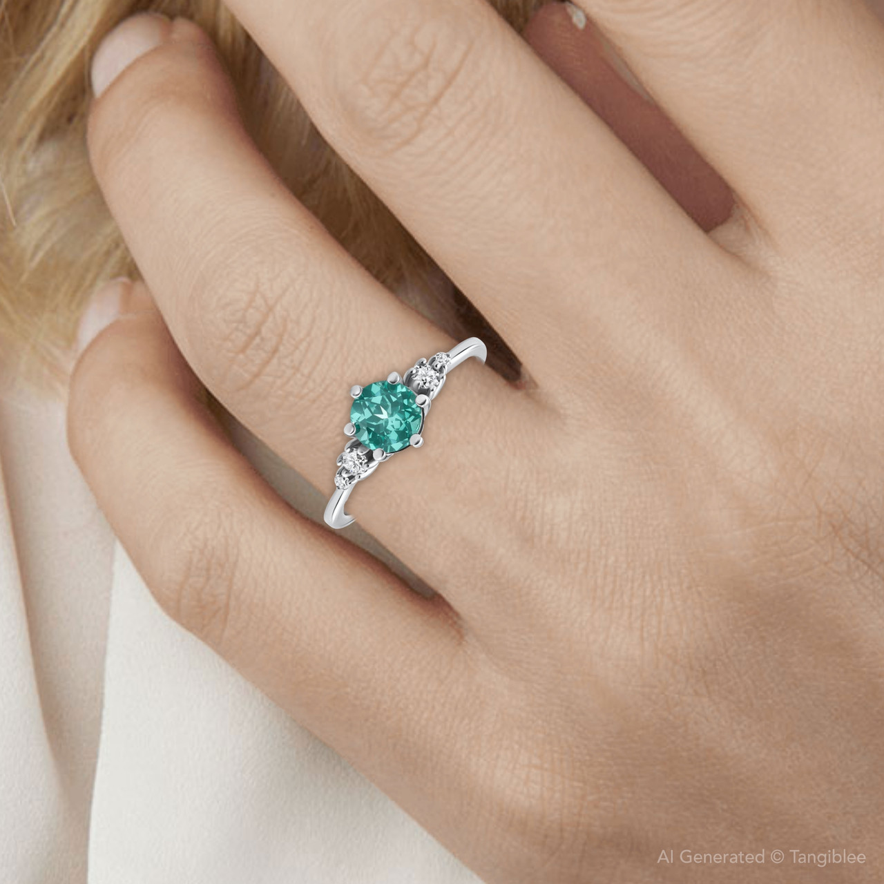 1Ct TW Paraiba & Diamond Ring 14k White Gold Lab Grown (E-F, VS) 1Ct TW Paraiba & Diamond Ring 14k White Gold Lab Grown (E-F, VS)