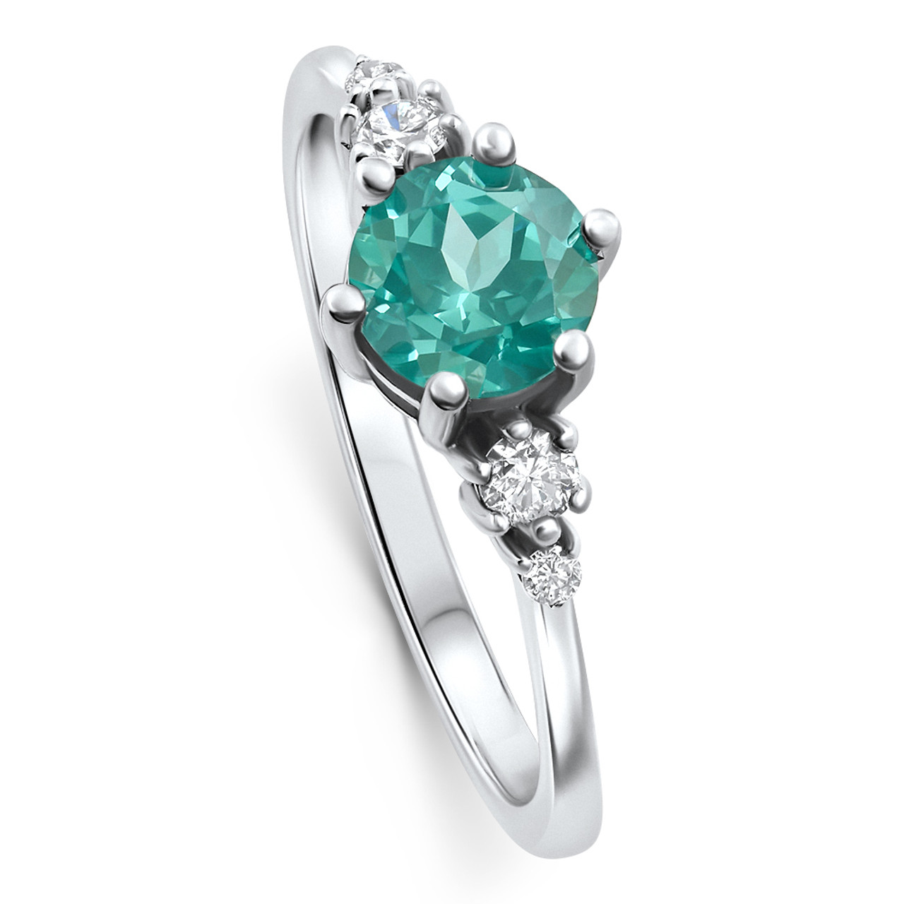 1Ct TW Paraiba & Diamond Ring 14k White Gold Lab Grown (E-F, VS) 1Ct TW Paraiba & Diamond Ring 14k White Gold Lab Grown (E-F, VS)