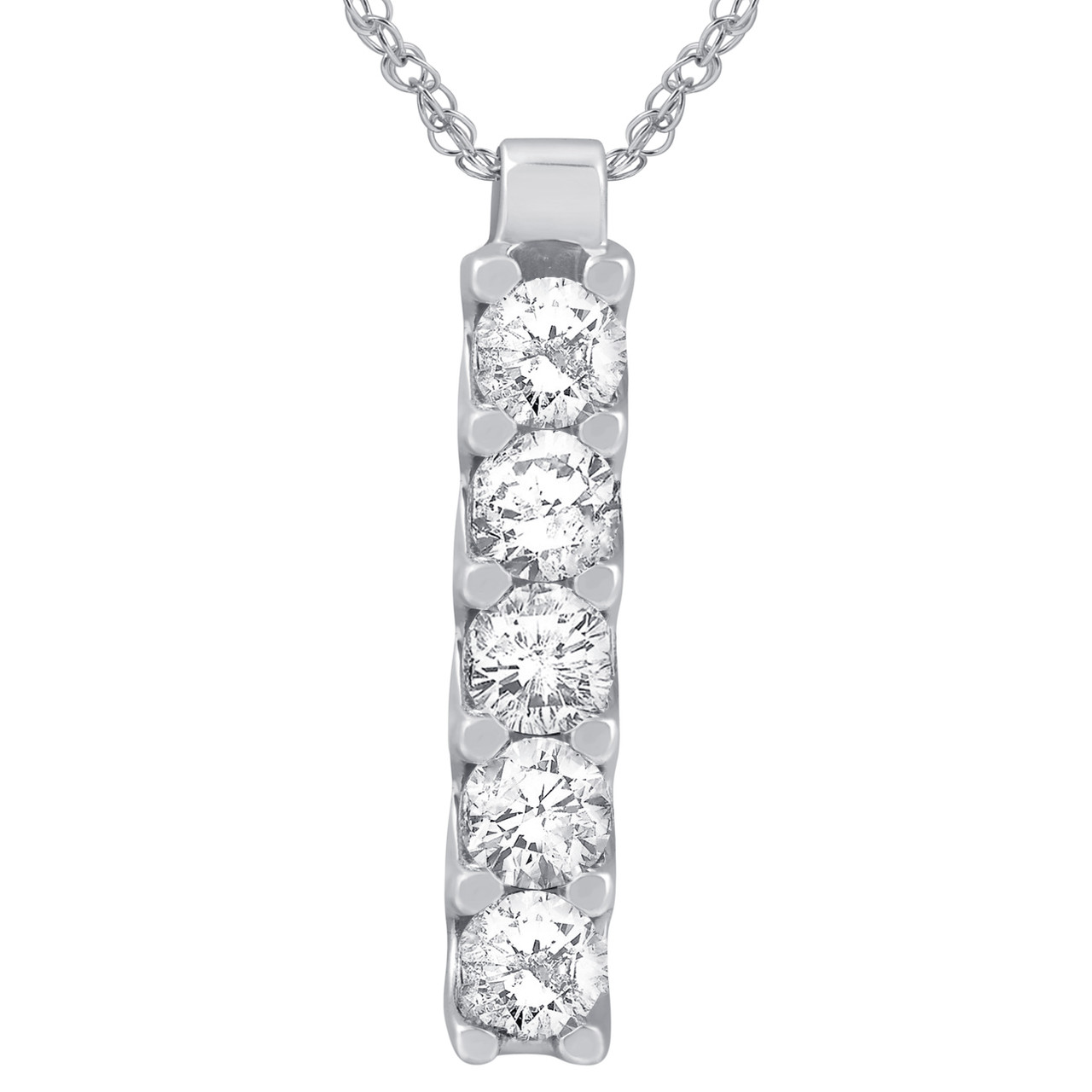 14K White Gold 1 1/4ct Journey Genuine Diamond Pendant (H-I, I1)