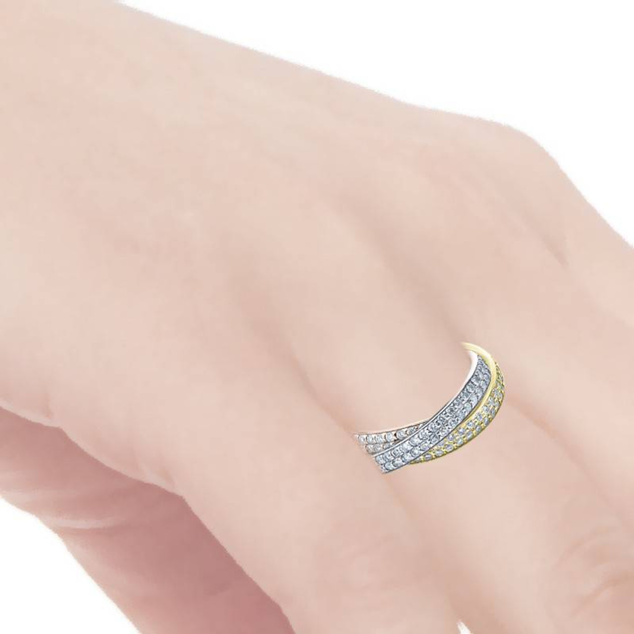 14k Tri Gold 2 5/8ct Rolling Ring Diamond Eternity Wedding Band Lab Grown (G-H, SI) 14k Tri Gold 2 5/8ct Rolling Ring Diamond Eternity Wedding Band Lab Grown (G-H, SI)