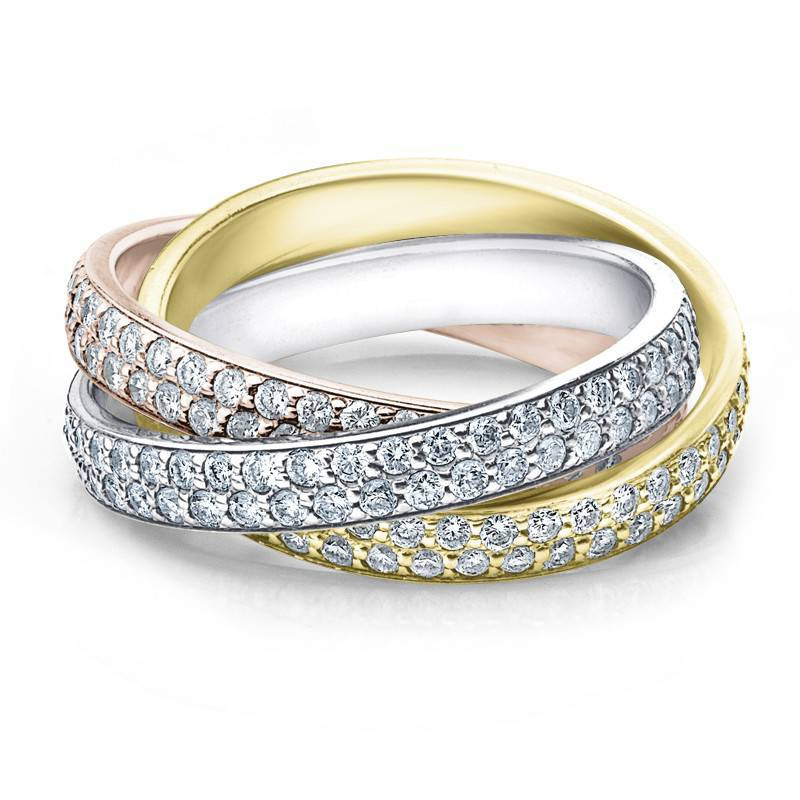 14k Tri Gold 2 5/8ct Rolling Ring Diamond Eternity Wedding Band Lab Grown (G-H, SI)
