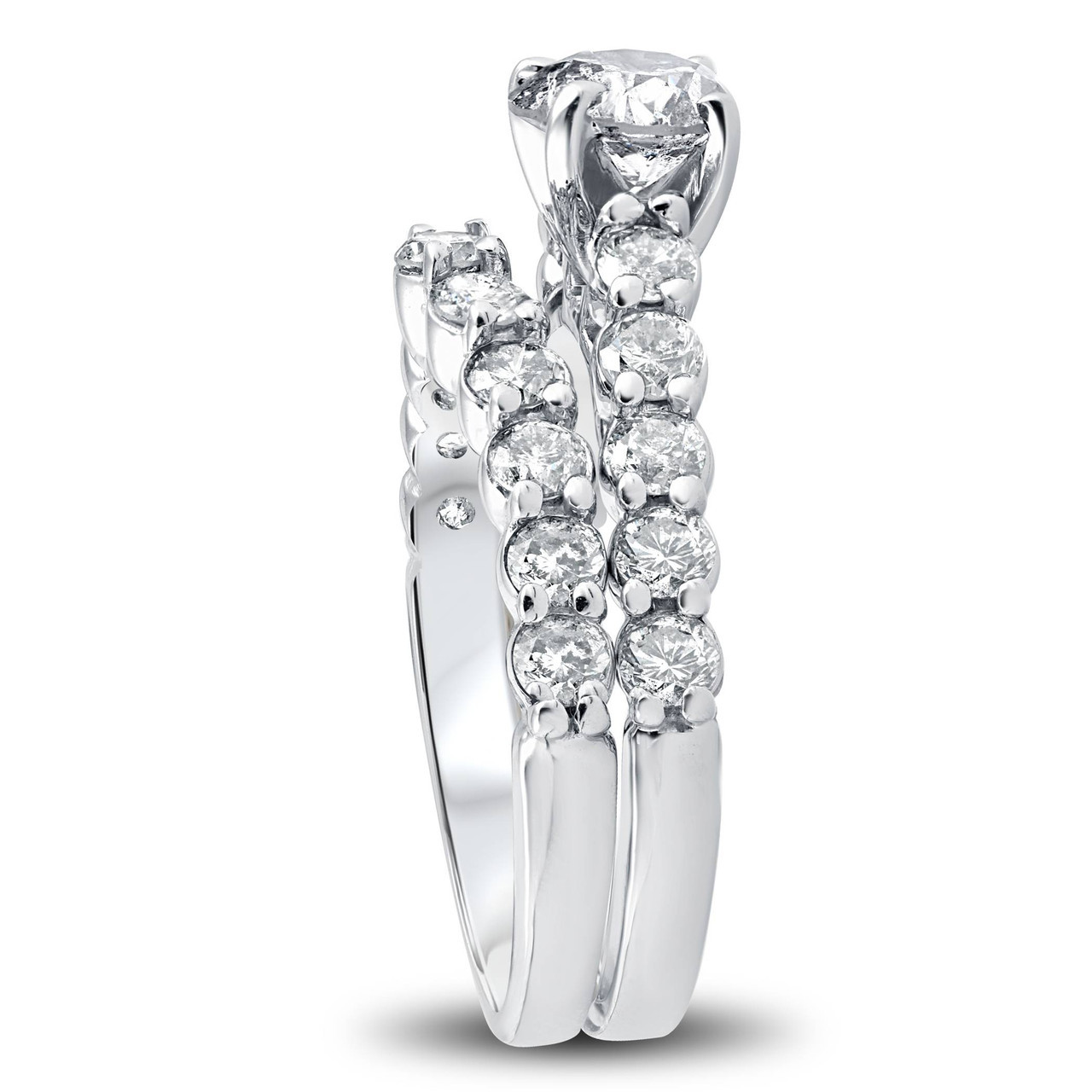2 1/15ct Diamond Engagement Ring With Matching Wedding Band 14K White Gold (I-J, I1)