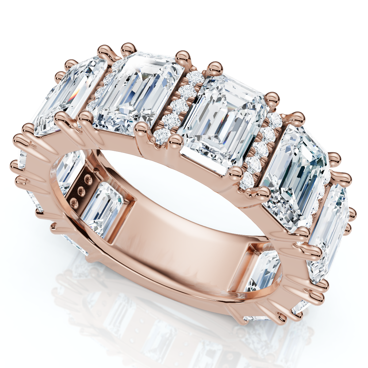 5 1/2Ct Naya Emerald Cut Diamond Wedding Band 14k Gold/Pt Stack Ring Lab Grown (E-F, VS)