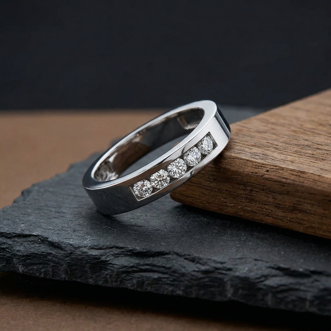 Men's 1/4Ct Channel Set Diamond Wedding Ring 14k Gold Lab Grown (E-F, VS)