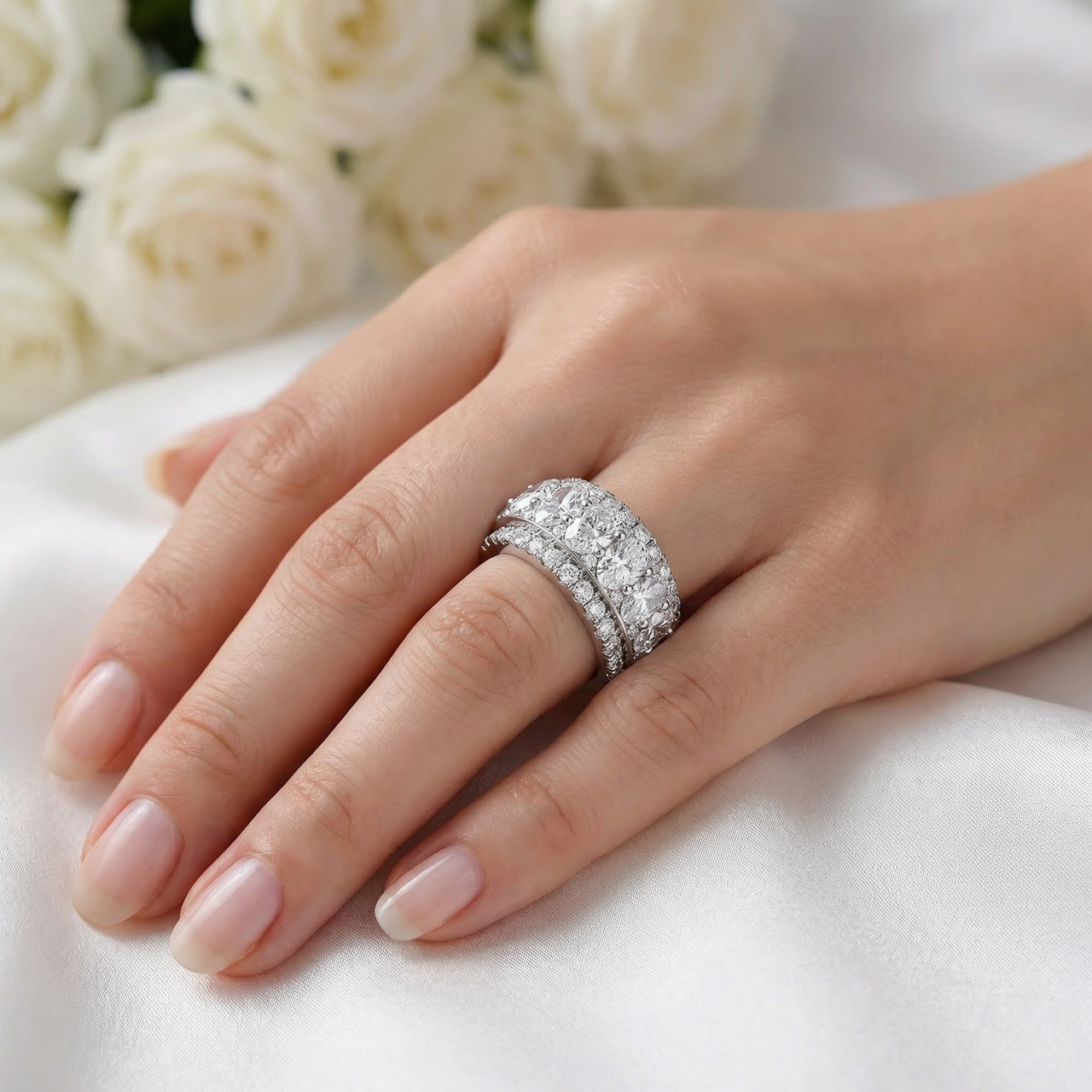 4 1/5Ct Oval Diamond Vivant Wide Anniversary Ring 14k Gold Lab Grown (E-F, VS)
