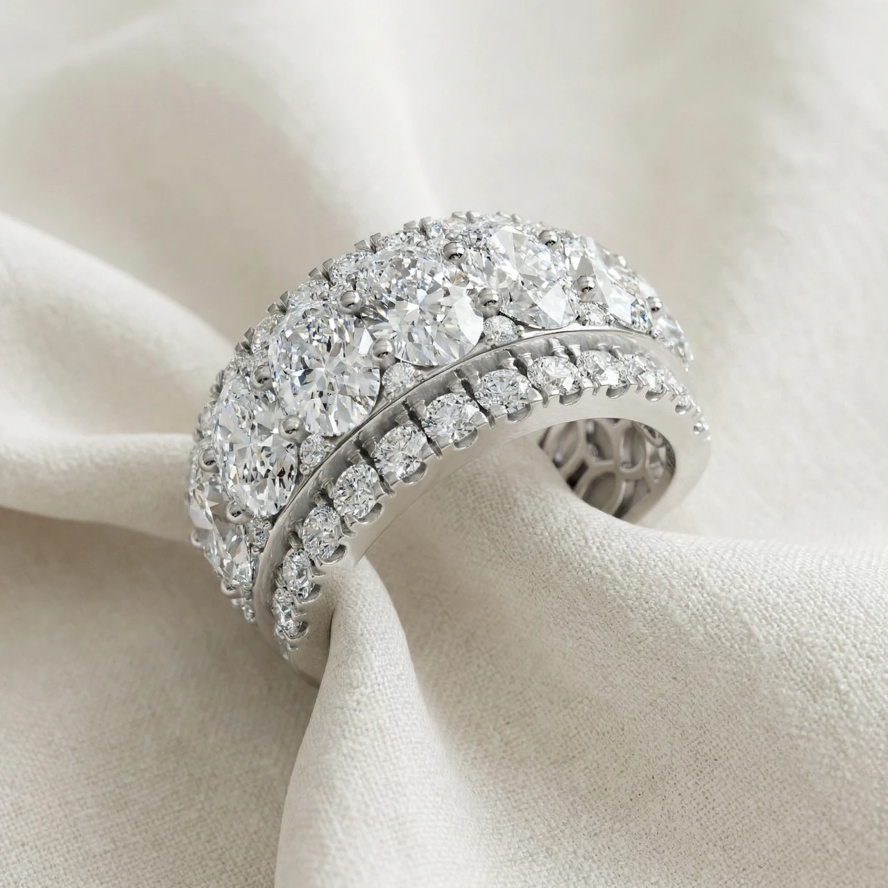 4 1/5Ct Oval Diamond Vivant Wide Anniversary Ring 14k Gold Lab Grown (E-F, VS)