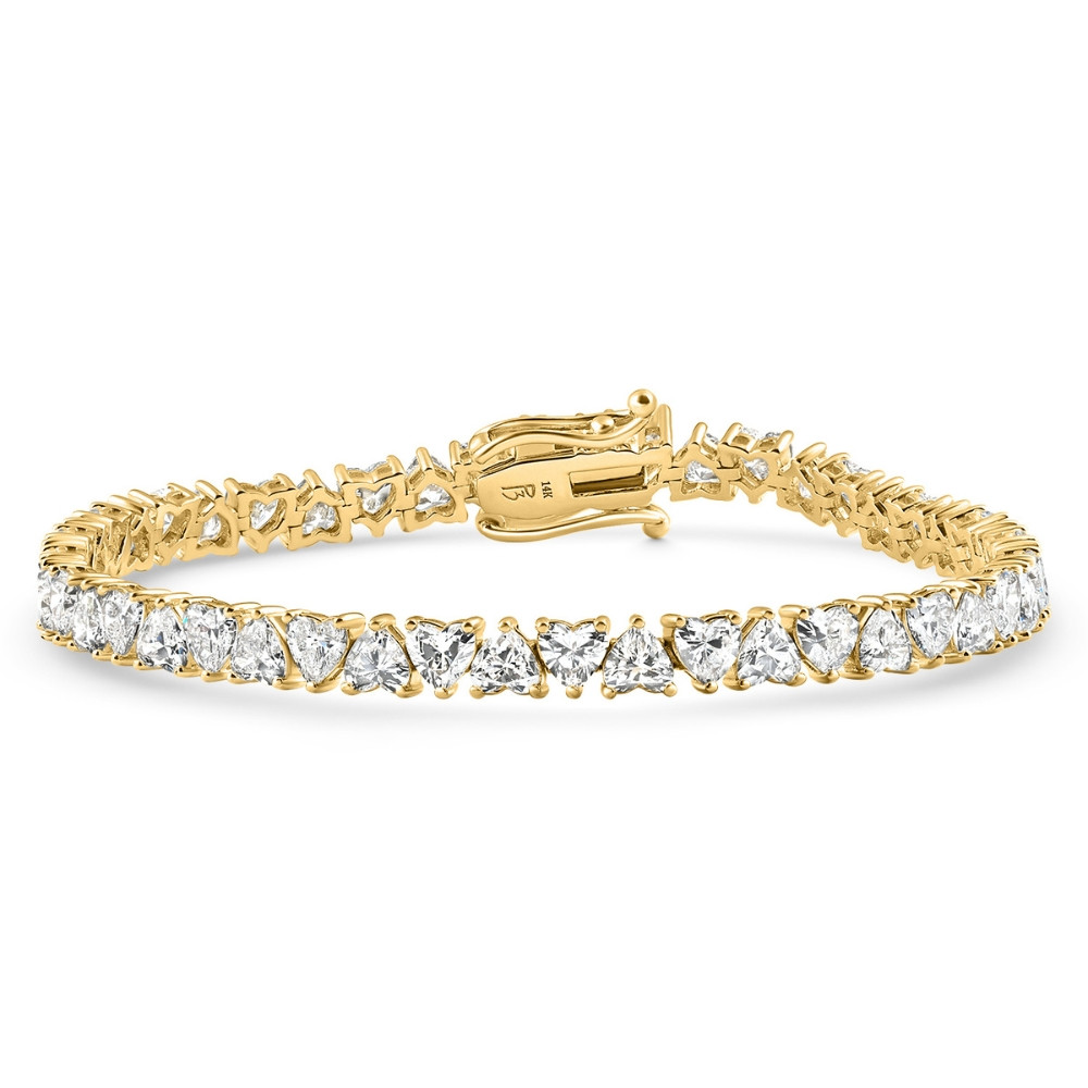 10.50Ct Heart Cut Diamond Tennis Bracelet 14k Yellow Gold 7" Lab Grown (E-F, VS)