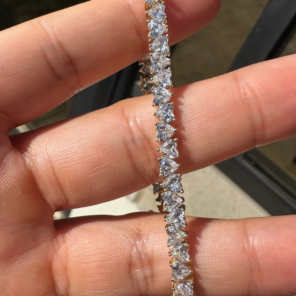 10.50Ct Heart Cut Diamond Tennis Bracelet 14k Yellow Gold 7" Lab Grown (E-F, VS)
