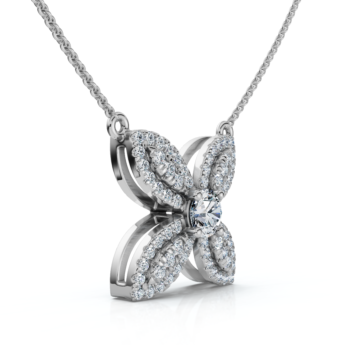 1/2Ct Diamond Flower Pendant 14k Gold 18" Necklace Lab Grown (E-F, VS)