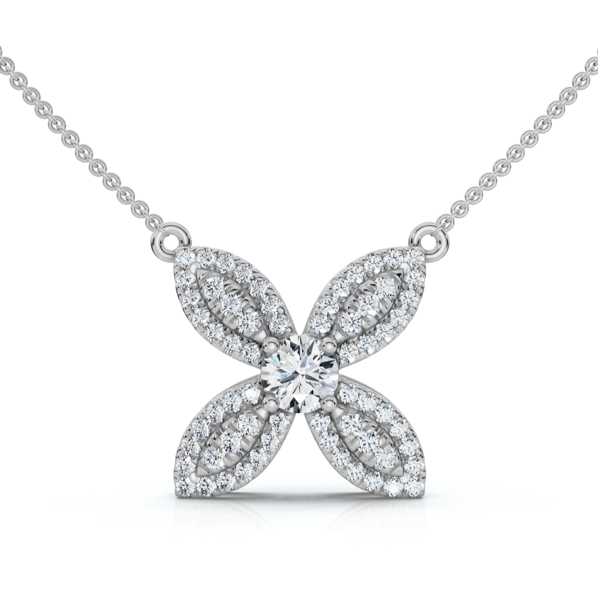 1/2Ct Diamond Flower Pendant 14k Gold 18" Necklace Lab Grown (E-F, VS)