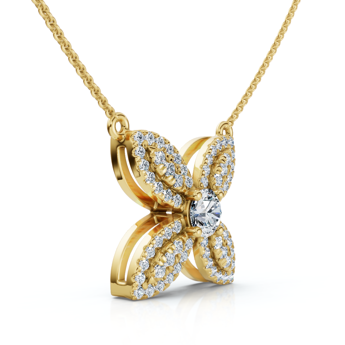 1/2Ct Diamond Flower Pendant 14k Gold 18" Necklace Lab Grown (E-F, VS)