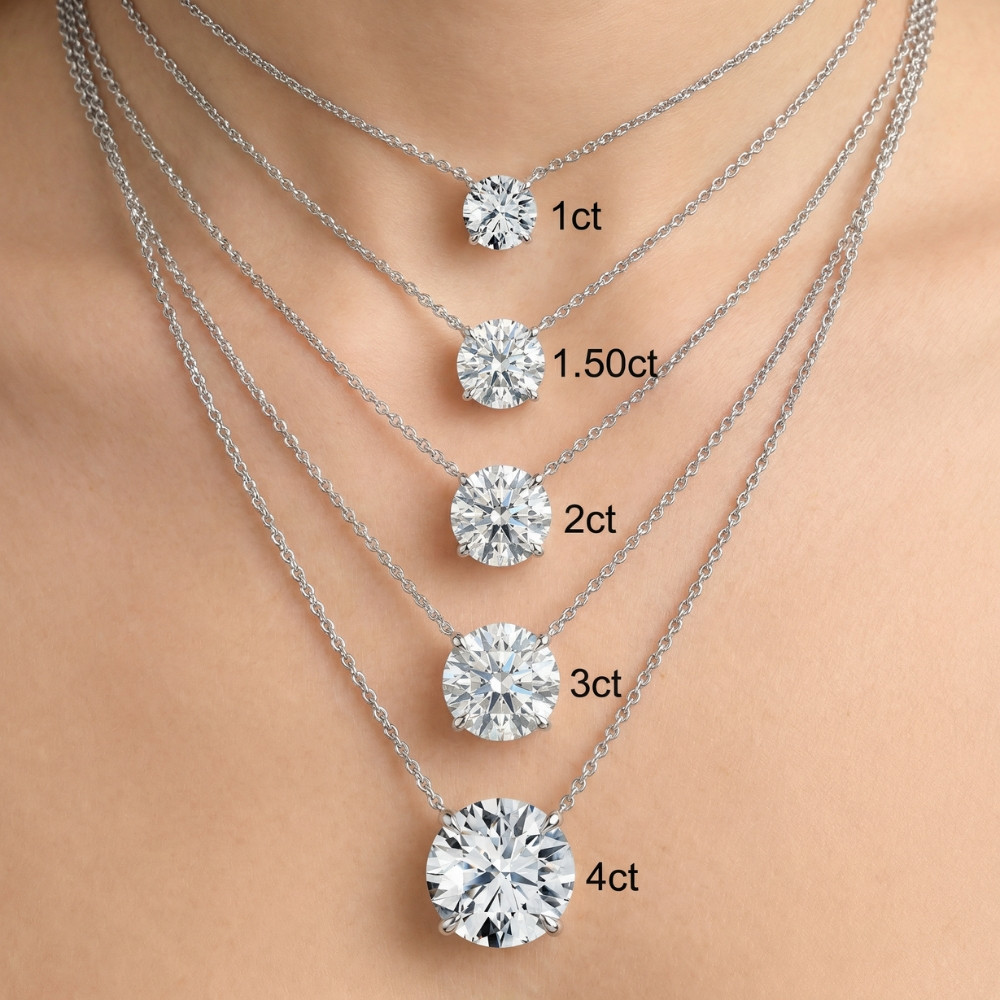 1 - 4Ct Floating Solitaire Round Cut Diamond Pendant 14k Gold Necklace ...