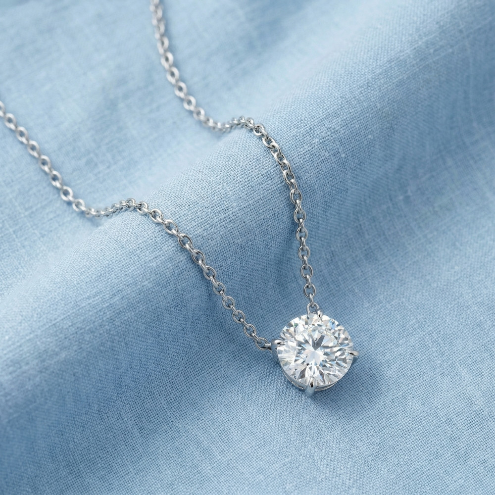 1 - 4Ct  Solitaire Round Cut Diamond Pendant 14k Gold Necklace Lab Grown (E-F, VS)